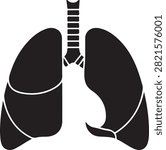 Clean black and white vector illustration of human lungs showing the trachea and bronchial tubes for medical or educational use.