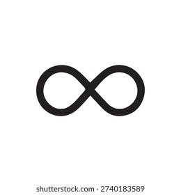 A clean black and white vector illustration of the infinity symbol known as a lemniscate representing the concept of endlessness eternity and limitlessness.
