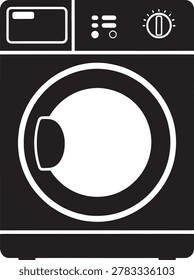 Clean black and white vector illustration of a washing machine front panel and door.