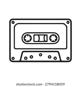 Clean black and white vector illustration of a cassette tape with control buttons.