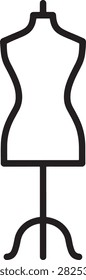 Clean black and white vector illustration of a dress form on a tripod stand for fashion design.