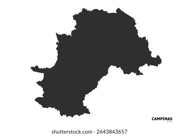 A clean, black and white vector map silhouette of Campinas