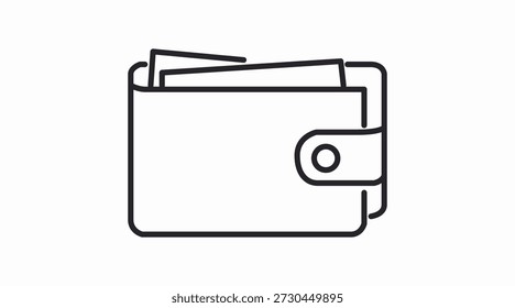Icono limpio de billetera de Vector en blanco y negro diseñado para métodos de pago, administración de dinero, compras en línea, App de fintech e interfaces de comercio electrónico. Este simbolo minimalista y escalable es ideal para UI, diseño UX, productos digitales, dashboards de finanzas, páginas de Completar compra y diseños modernos de Web o App.