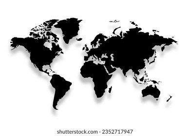 clean black world map in silhouette style template design 