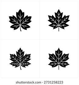 A clean, black-and-white arrangement of four maple leaf silhouettes in a square grid.