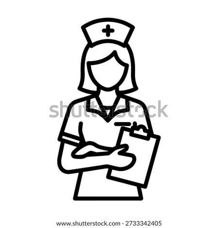 A clean, black-and-white line drawing portrays a nurse, noted for its distinctive silhouette style.