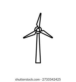 A clean, black-line drawing of a wind turbine, notable for its distinct silhouette style.