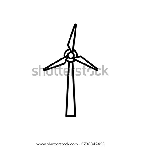 A clean, black-line drawing of a wind turbine, notable for its distinct silhouette style.