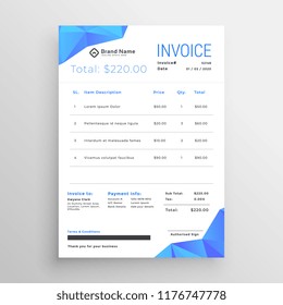 clean blue abstract low poly shapes invoice template