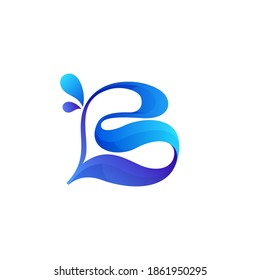 Clean blue B letter logo with water splash and drops. Vector icon perfect for ecology labels, pool emblem, spa posters and clean identity, etc.