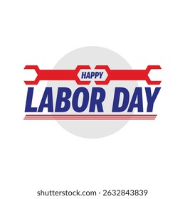 Clean blue badge with wrench for Labor Day event