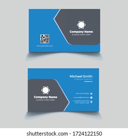 clean blue business card design. flat and modern style business card template . double sided minimalist business card  template. Clean and simple  business card vector design template.