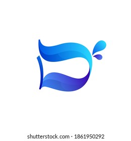 Clean blue D letter logo with water splash and drops. Vector icon perfect for ecology labels, pool emblem, spa posters and clean identity, etc.