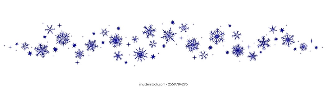 A clean blue line of snowflakes on a white background adds a minimalist winter touch. Perfect for festive designs, borders, or seasonal decor projects.