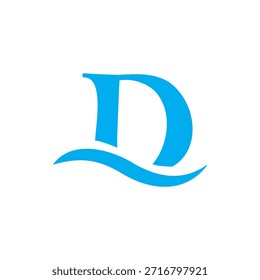 Ein sauberes, blaues Logo mit einem stilisierten Serifenbuchstaben "D", der auf einer wellenförmigen horizontalen Linie ruht.