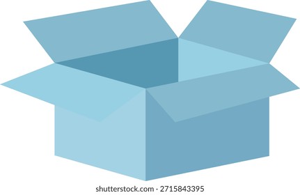 Limpie la Ilustración vectorial de la caja de cartón abierta azul con las solapas cuidadosamente dobladas.