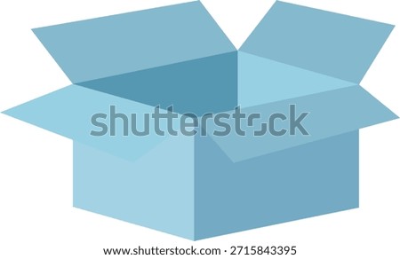 Clean blue open cardboard box vector illustration with neatly folded flaps.
