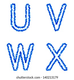 Clean blue vector bubble alphabet, u, v, w, x