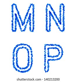 Clean blue vector bubble alphabet, m, n, o, p