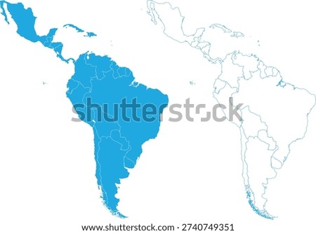 Clean blue vector map of Latin America with country borders for business and corporate presentations