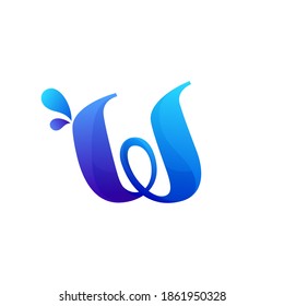 Clean blue W letter logo with water splash and drops. Vector icon perfect for ecology labels, pool emblem, spa posters and clean identity, etc.