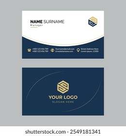 Clean blue white and golden business card design 