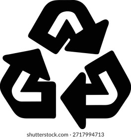 Clean and bold black recycle arrows icon. Perfect for environmental projects, sustainability campaigns, and eco-friendly product designs. High-resolution vector graphic for easy scaling. Download now for your design needs!