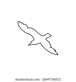 A clean, bold line drawing of a seagull soaring through the air.