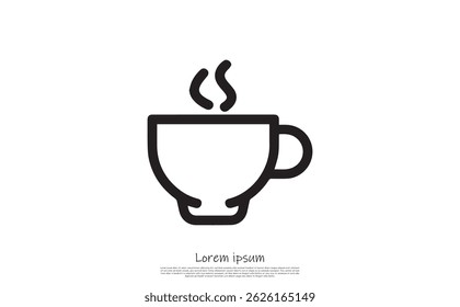 Clean, bold line drawing of steaming mug or cup. Features classic shape on a transparent background for easy integration in designs.