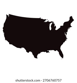 A clean and bold silhouette map of the United States of America. Perfect for educational materials, infographics, presentations, website graphics, posters, and vector design projects. The design 