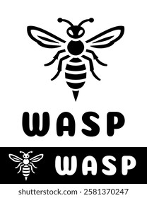 Clean and bold wasp logo design featuring sharp details and a modern aesthetic in black and white