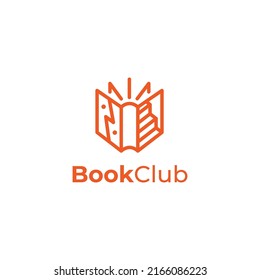 clean book club one line logo for library or student education design inspiration