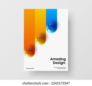 Clean book cover A4 design vector template. Original realistic spheres poster layout.