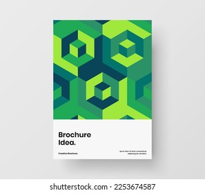 Clean book cover A4 design vector illustration. Fresh mosaic hexagons flyer layout.