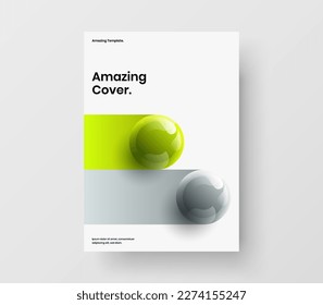 Plantilla vectorial de diseño de portada de libro A4 limpia. Diseño de folletos corporativos de esferas realistas y vívidas.