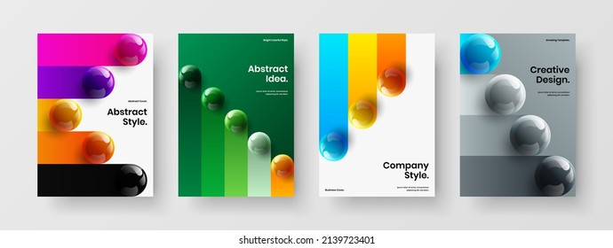 Conjunto de plantillas de diseño vectorial de portada de libro limpio. Conjunto de folletos de esferas 3D coloridas.
