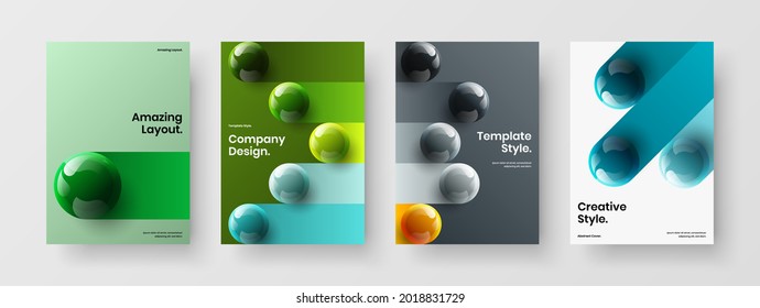 Clean booklet A4 design vector template collection. Unique 3D spheres corporate identity concept bundle.