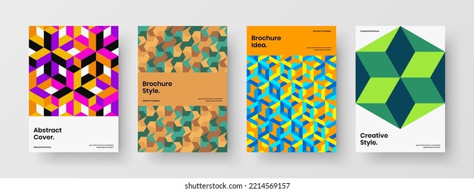 Clean booklet A4 design vector template collection. Isolated mosaic tiles poster illustration set.