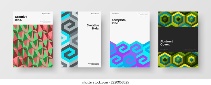 Juego de concepto de vector de diseño del folleto A4 limpio. Composición única de la plantilla de la cubierta corporativa de hexágonos de mosaico.