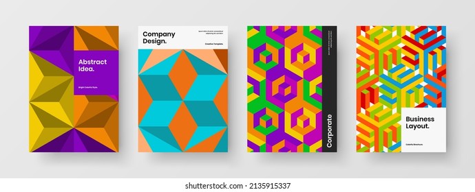 Clean booklet A4 vector design template collection. Original mosaic shapes postcard illustration composition.