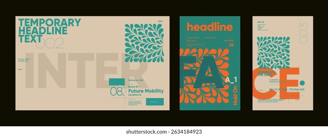 Clean botanical ornament overlays with punchy color blocks and strong sans-serif fonts used in urban innovation and event branding.