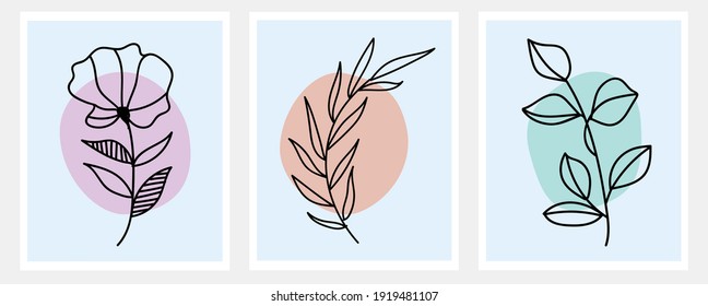 Clean botanical plant art vector set for poster cover, flyer, notebook and wall art. Minimal plant vector illustration.