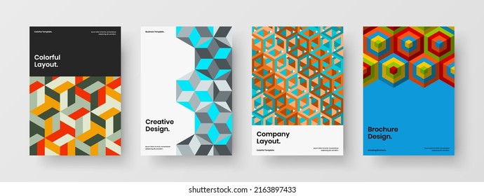 Clean brochure A4 design vector concept collection. Simple mosaic shapes corporate cover layout bundle.