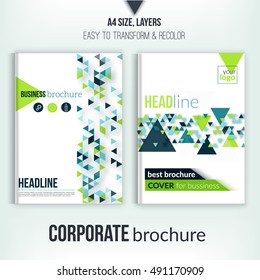 Clean Brochure design, annual report, cover template, magazine, flyer and book layout with triangle shapes on white background. . Business professional poster in A4 size.