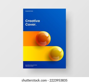 Clean brochure design vector illustration. Creative realistic spheres company cover template.