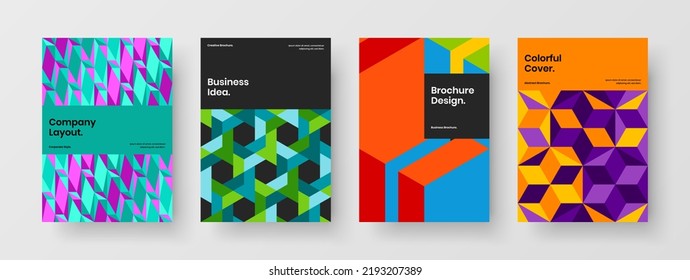 Clean brochure design vector template collection. Colorful mosaic pattern postcard illustration bundle.