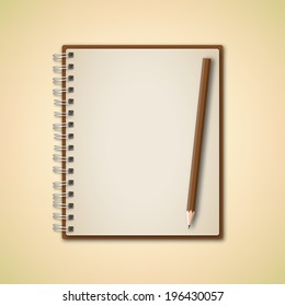Clean Brown Notebook with pencil vector