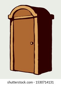 Clean brown pee cubicle stall gear set on white paper text space. Bright beige color hand drawn camp event poop waste hygiene bin box logo pictogram sign in art modern doodle style. Close up line view