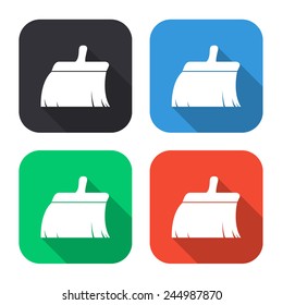 clean brush icon - colored illustration (gray, blue, green, red) with long shadow