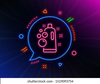 Clean bubbles line icon. Neon laser lights. Laundry shampoo sign. Clothing cleaner symbol. Glow laser speech bubble. Neon lights chat bubble. Banner badge with clean bubbles icon. Vector
